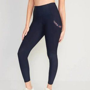 High-Waisted PowerSoft Side-Pocket 7/8-Length Leggings Old Navy Blue and Floral